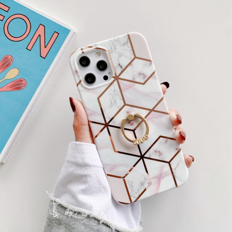 For iPhone 11 Pro Colorful Marble Pattern Protective Case with Ring Holder