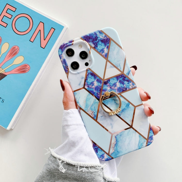 For iPhone 11 Pro Max Colorful Marble Pattern Protective Case with Ring Holder