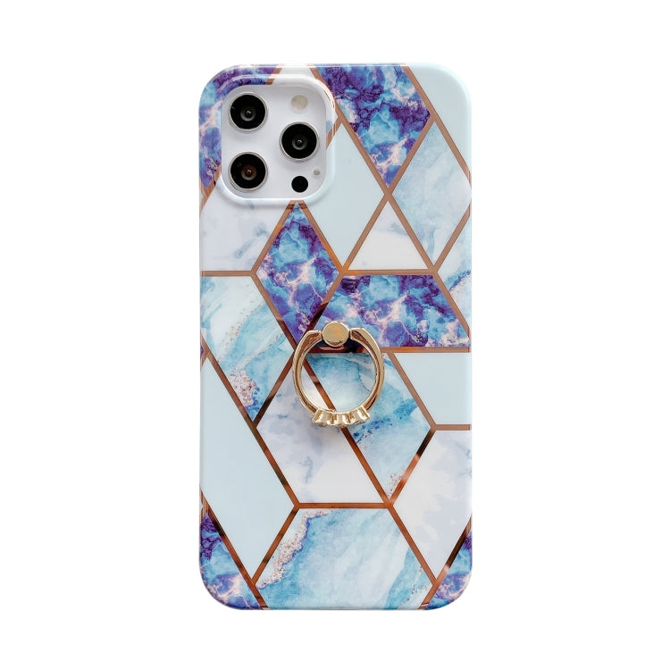 For iPhone 12 Pro Max Colorful Marble Pattern Protective Case with Ring Holder