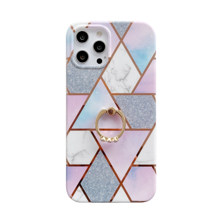 For iPhone 12 Pro Max Colorful Marble Pattern Protective Case with Ring Holder