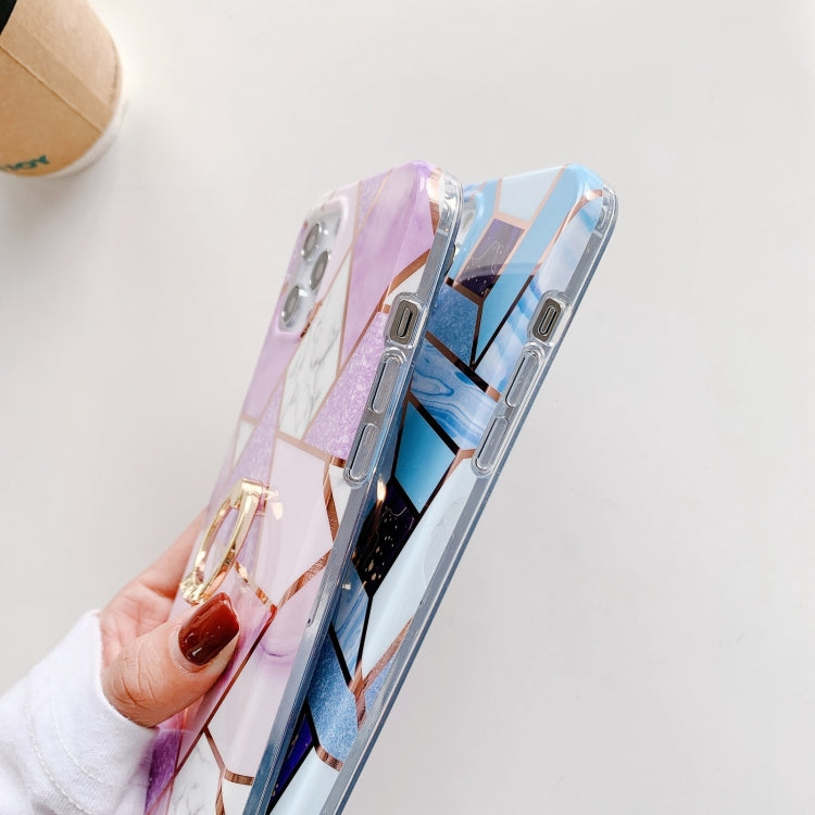 For iPhone 12 Pro Max Colorful Marble Pattern Protective Case with Ring Holder