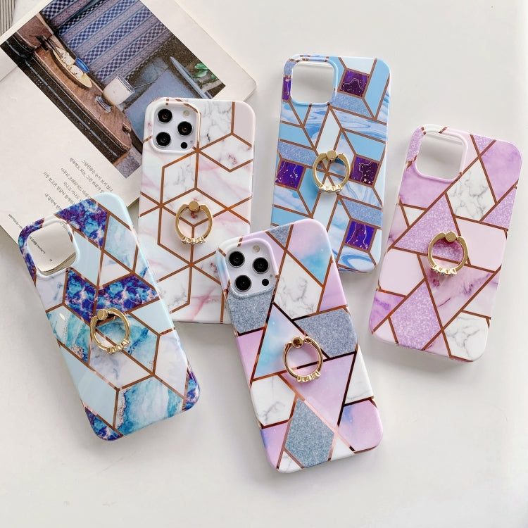 For iPhone 12 Pro Max Colorful Marble Pattern Protective Case with Ring Holder