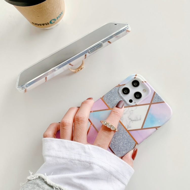 For iPhone 12 Colorful Marble Pattern Protective Case with Ring Holder