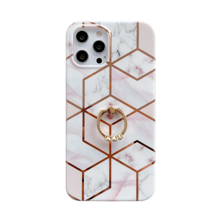 For iPhone 12 Pro Colorful Marble Pattern Protective Case with Ring Holder