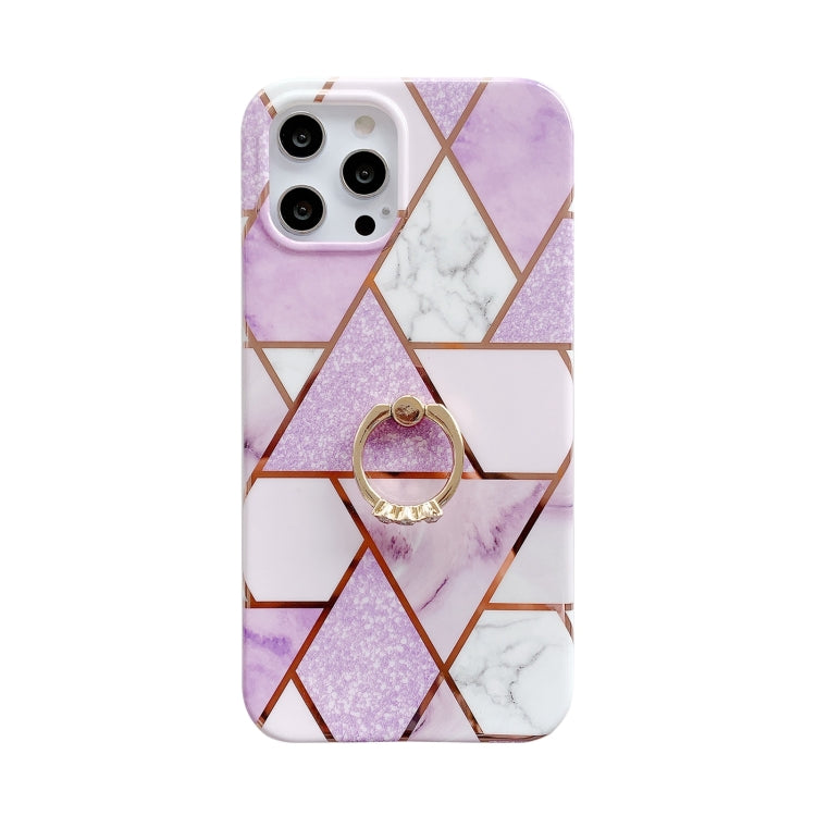 For iPhone 12 mini Colorful Marble Pattern Protective Case with Ring Holder