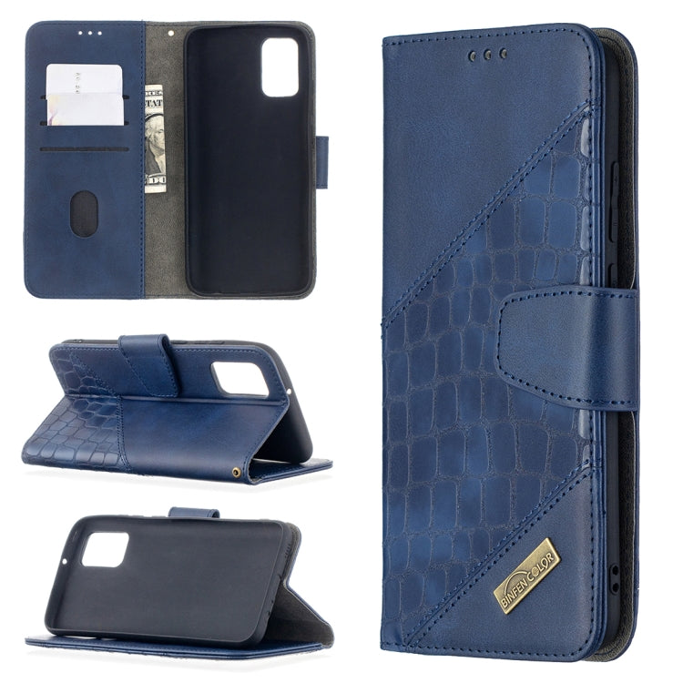 For Samsung Galaxy A02s (EU Version) Matching Color Crocodile Texture Horizontal Flip PU Leather Case with Wallet & Holder & Card Slots