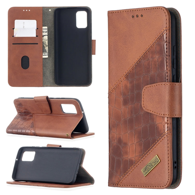 For Samsung Galaxy A02s (EU Version) Matching Color Crocodile Texture Horizontal Flip PU Leather Case with Wallet & Holder & Card Slots