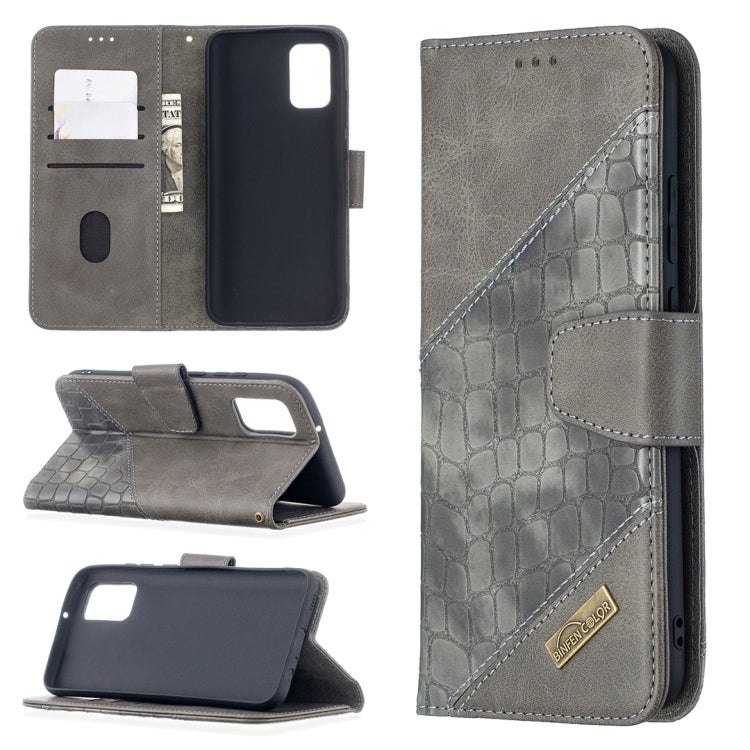 For Samsung Galaxy A02s (EU Version) Matching Color Crocodile Texture Horizontal Flip PU Leather Case with Wallet & Holder & Card Slots