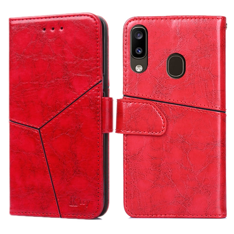 For Samsung Galaxy A20 Geometric Stitching Horizontal Flip TPU + PU Leather Case with Holder & Card Slots & Wallet