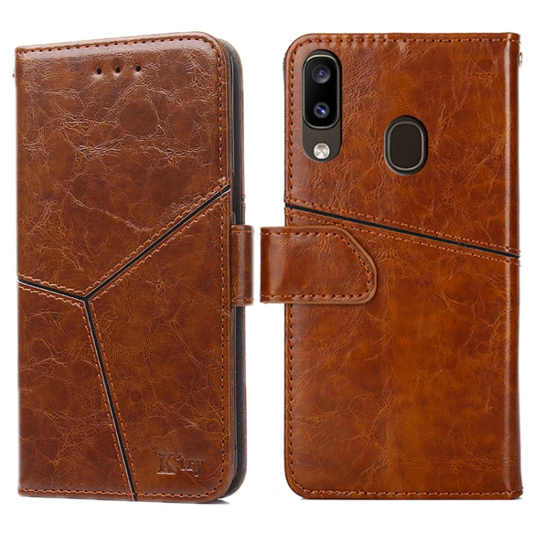 For Samsung Galaxy A20 Geometric Stitching Horizontal Flip TPU + PU Leather Case with Holder & Card Slots & Wallet