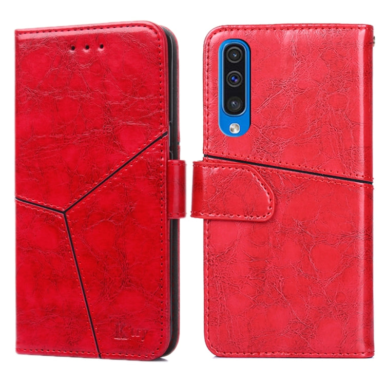 For Samsung Galaxy A50 Geometric Stitching Horizontal Flip TPU + PU Leather Case with Holder & Card Slots & Wallet