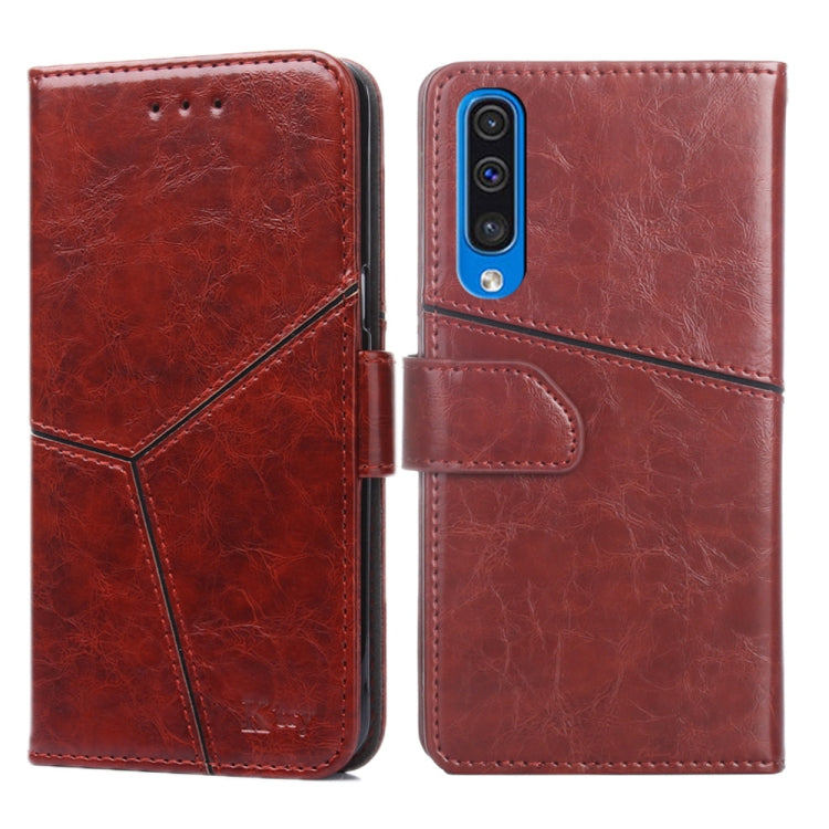 For Samsung Galaxy A50 Geometric Stitching Horizontal Flip TPU + PU Leather Case with Holder & Card Slots & Wallet