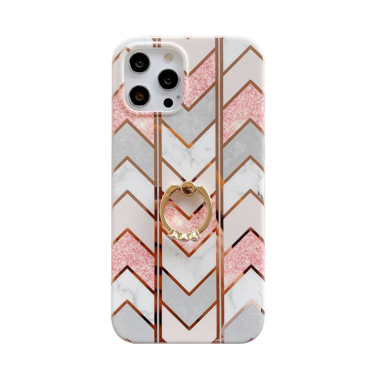 For iPhone 11 Colorful Marble Pattern Protective Case with Ring Holder