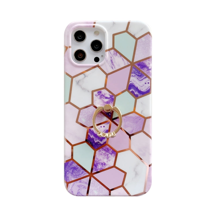 For iPhone 11 Colorful Marble Pattern Protective Case with Ring Holder
