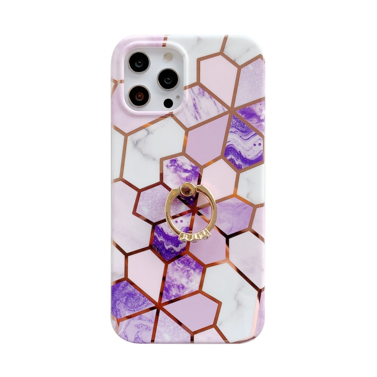For iPhone 11 Colorful Marble Pattern Protective Case with Ring Holder