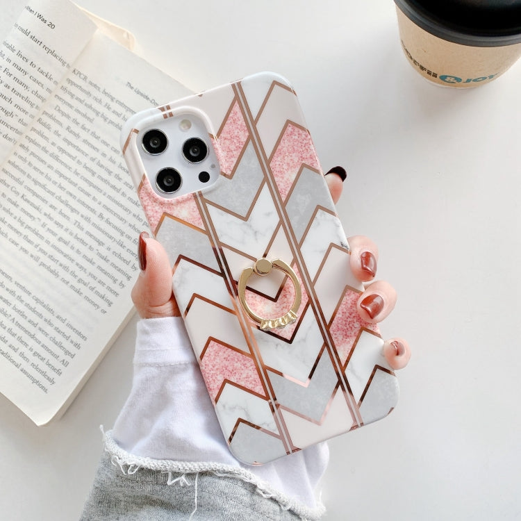 For iPhone 11 Pro Colorful Marble Pattern Protective Case with Ring Holder