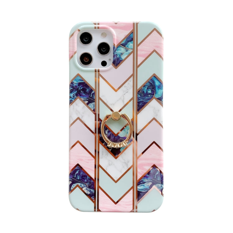 For iPhone 11 Pro Colorful Marble Pattern Protective Case with Ring Holder