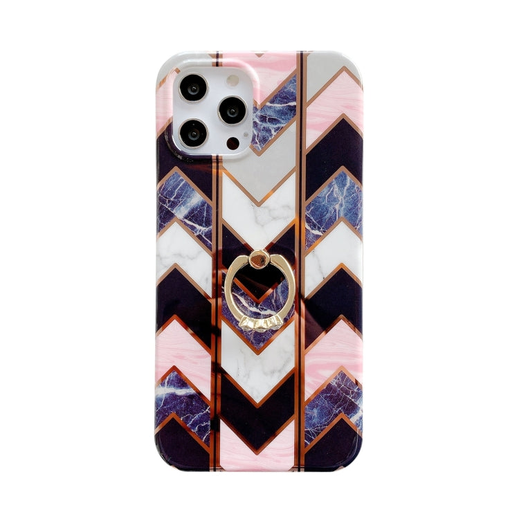 For iPhone 12 Pro Max Colorful Marble Pattern Protective Case with Ring Holder