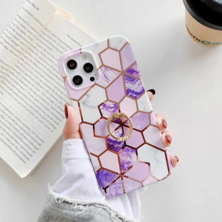 For iPhone 12 Pro Max Colorful Marble Pattern Protective Case with Ring Holder