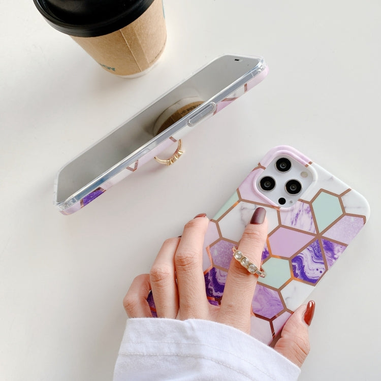 For iPhone 12 Colorful Marble Pattern Protective Case with Ring Holder