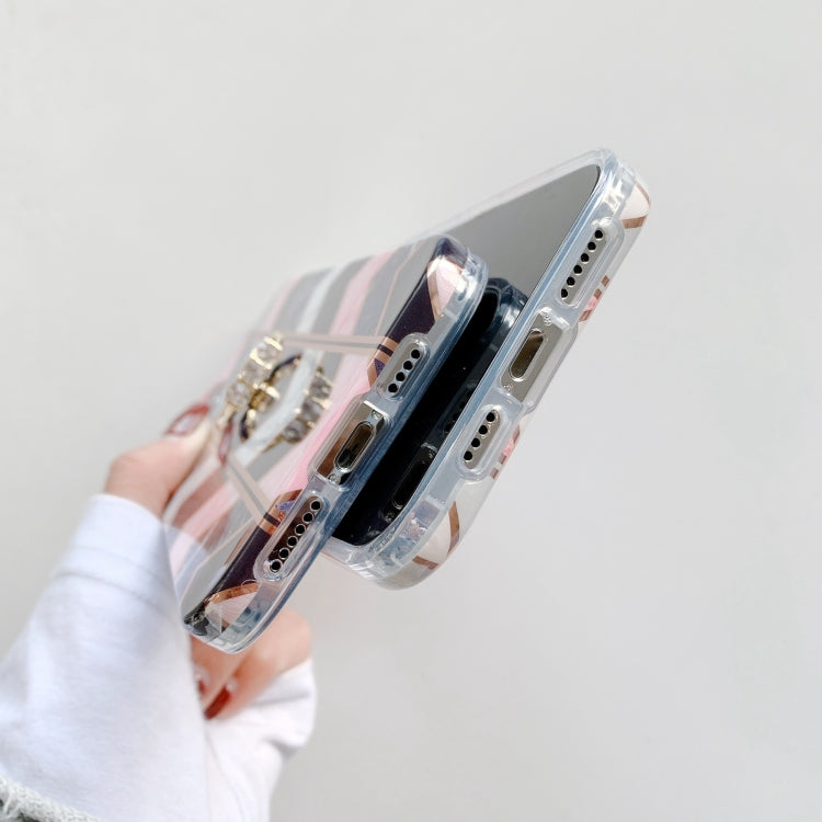 For iPhone 12 Pro Colorful Marble Pattern Protective Case with Ring Holder