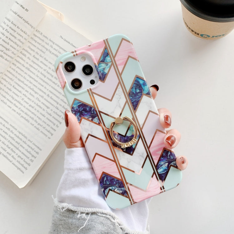 For iPhone 12 mini Colorful Marble Pattern Protective Case with Ring Holder