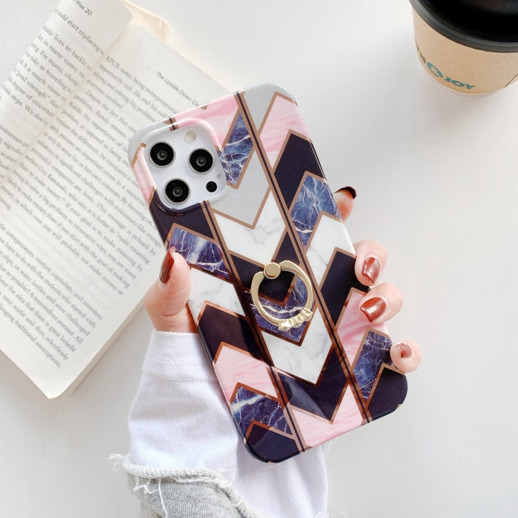 For iPhone 12 mini Colorful Marble Pattern Protective Case with Ring Holder