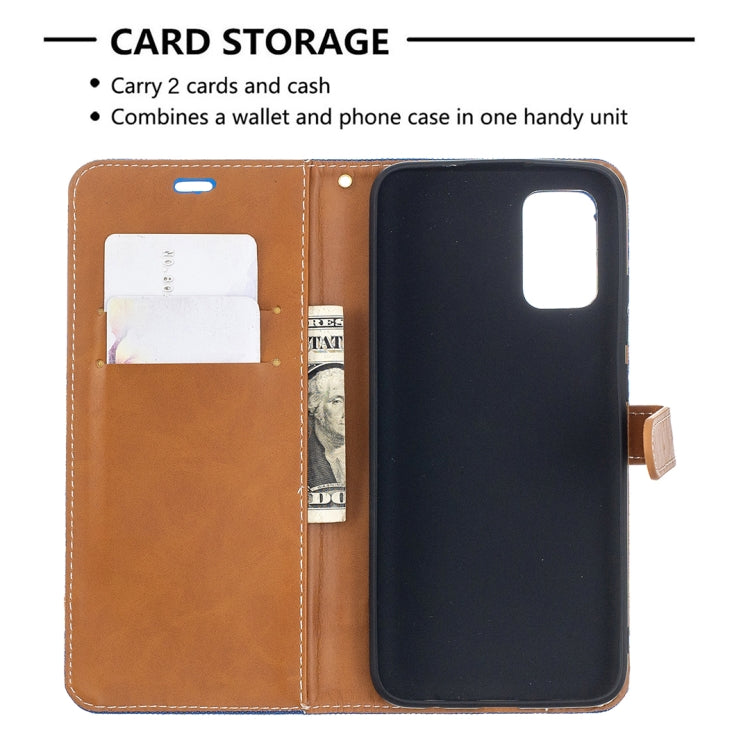 For Samsung Galaxy A02s (EU Version) Color Matching Denim Texture Horizontal Flip Leather Case with Holder & Card Slots & Wallet & Lanyard