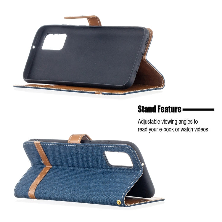 For Samsung Galaxy A02s (EU Version) Color Matching Denim Texture Horizontal Flip Leather Case with Holder & Card Slots & Wallet & Lanyard