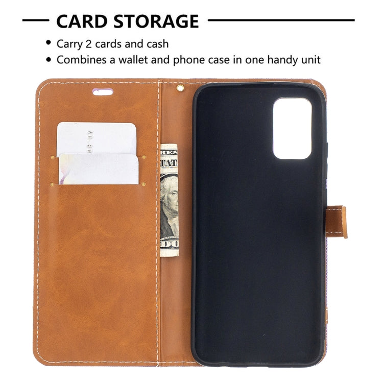 For Samsung Galaxy A02s (EU Version) Color Matching Denim Texture Horizontal Flip Leather Case with Holder & Card Slots & Wallet & Lanyard