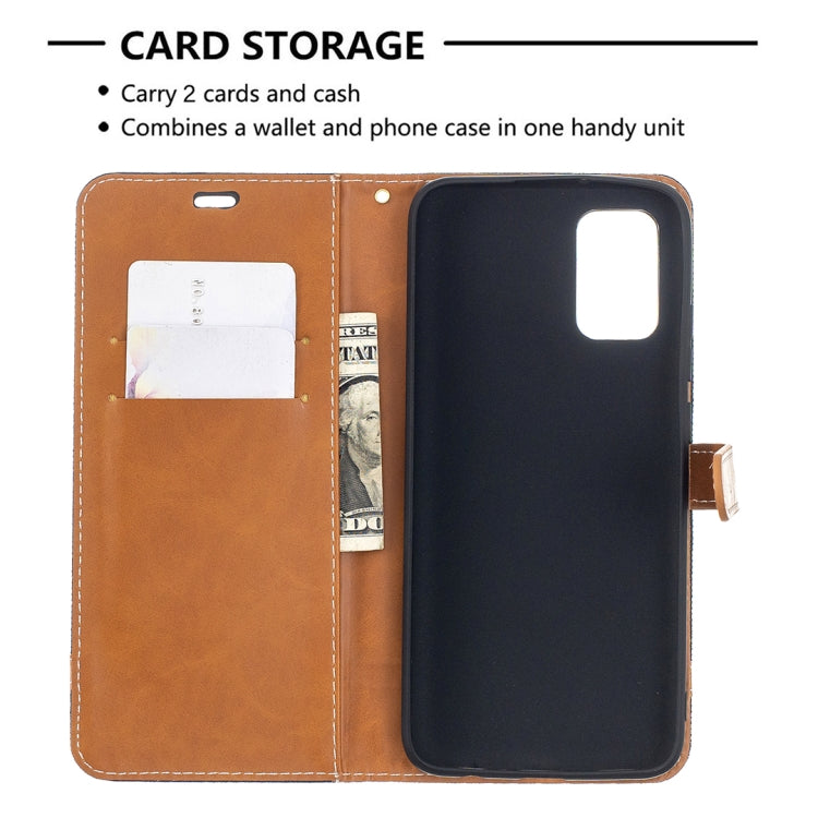 For Samsung Galaxy A02s (EU Version) Color Matching Denim Texture Horizontal Flip Leather Case with Holder & Card Slots & Wallet & Lanyard