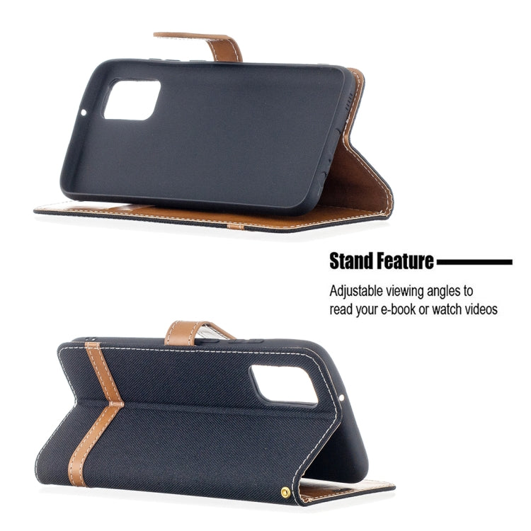 For Samsung Galaxy A02s (EU Version) Color Matching Denim Texture Horizontal Flip Leather Case with Holder & Card Slots & Wallet & Lanyard