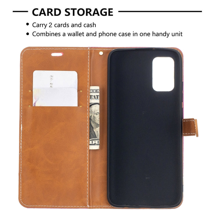 For Samsung Galaxy A02s (EU Version) Color Matching Denim Texture Horizontal Flip Leather Case with Holder & Card Slots & Wallet & Lanyard