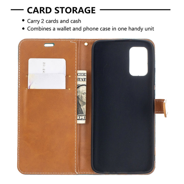 For Samsung Galaxy A02s (EU Version) Color Matching Denim Texture Horizontal Flip Leather Case with Holder & Card Slots & Wallet & Lanyard