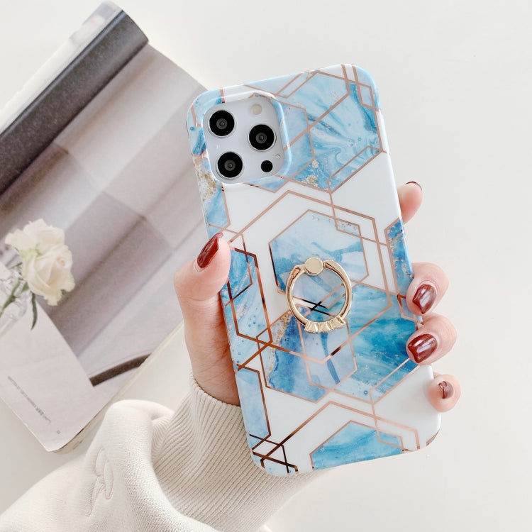 For iPhone 11 Colorful Marble Pattern Protective Case with Ring Holder