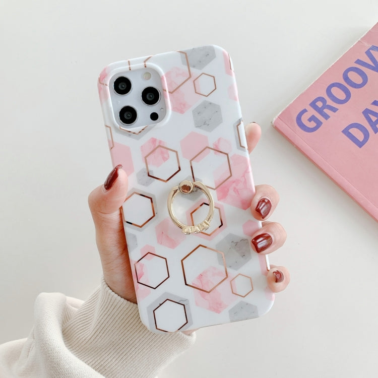For iPhone 11 Colorful Marble Pattern Protective Case with Ring Holder