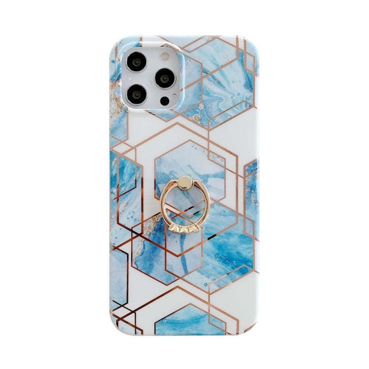 For iPhone 11 Pro Colorful Marble Pattern Protective Case with Ring Holder