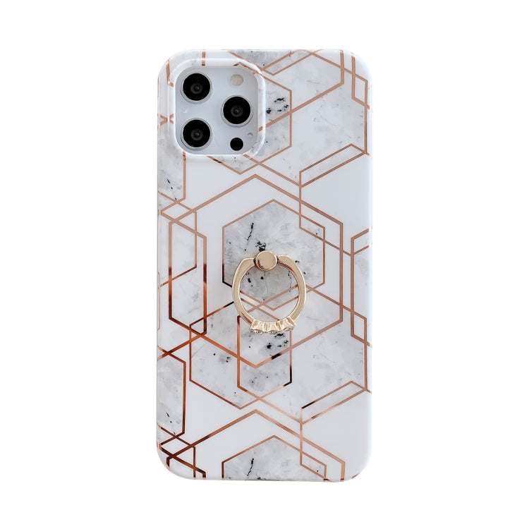 For iPhone 11 Pro Colorful Marble Pattern Protective Case with Ring Holder