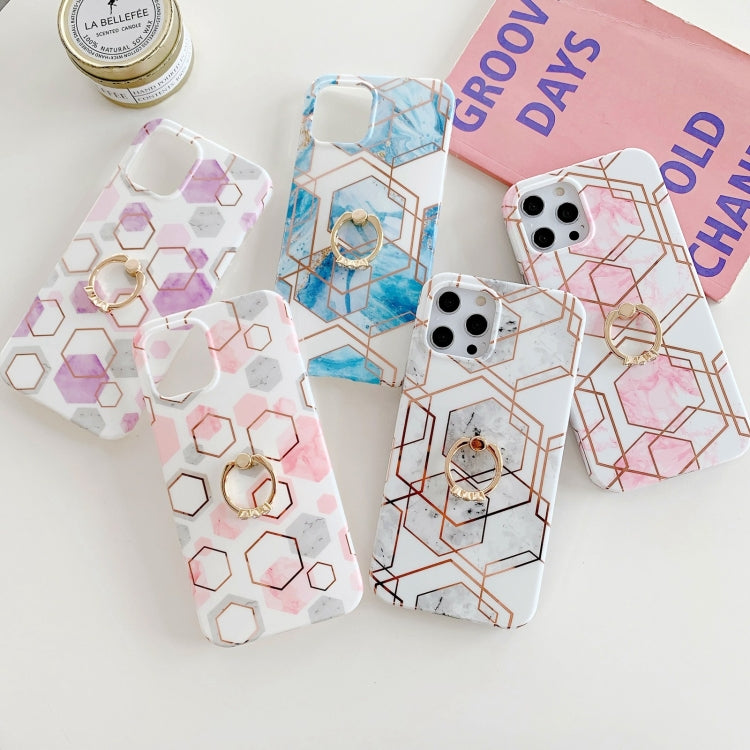 For iPhone 12 Pro Max Colorful Marble Pattern Protective Case with Ring Holder