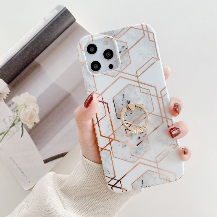 For iPhone 12 Pro Max Colorful Marble Pattern Protective Case with Ring Holder