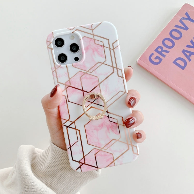 For iPhone 12 Colorful Marble Pattern Protective Case with Ring Holder
