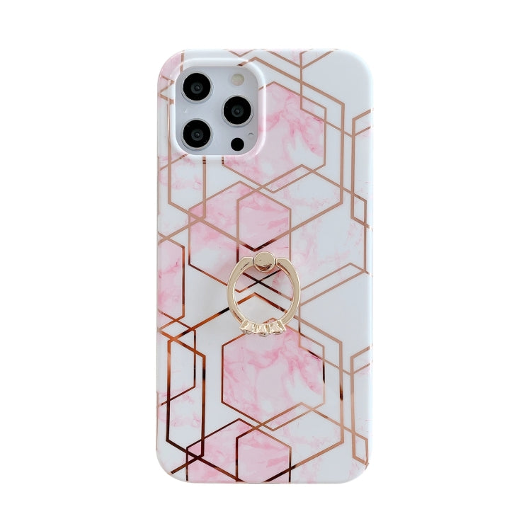 For iPhone 12 Colorful Marble Pattern Protective Case with Ring Holder