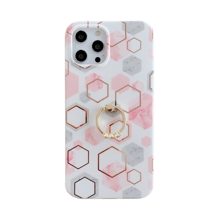 For iPhone 12 Colorful Marble Pattern Protective Case with Ring Holder