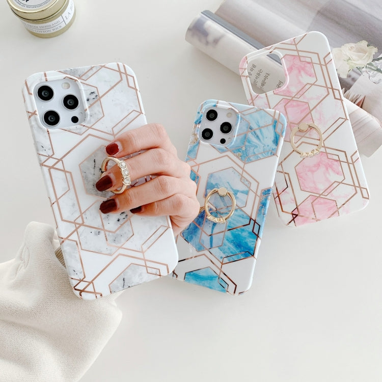 For iPhone 12 Colorful Marble Pattern Protective Case with Ring Holder