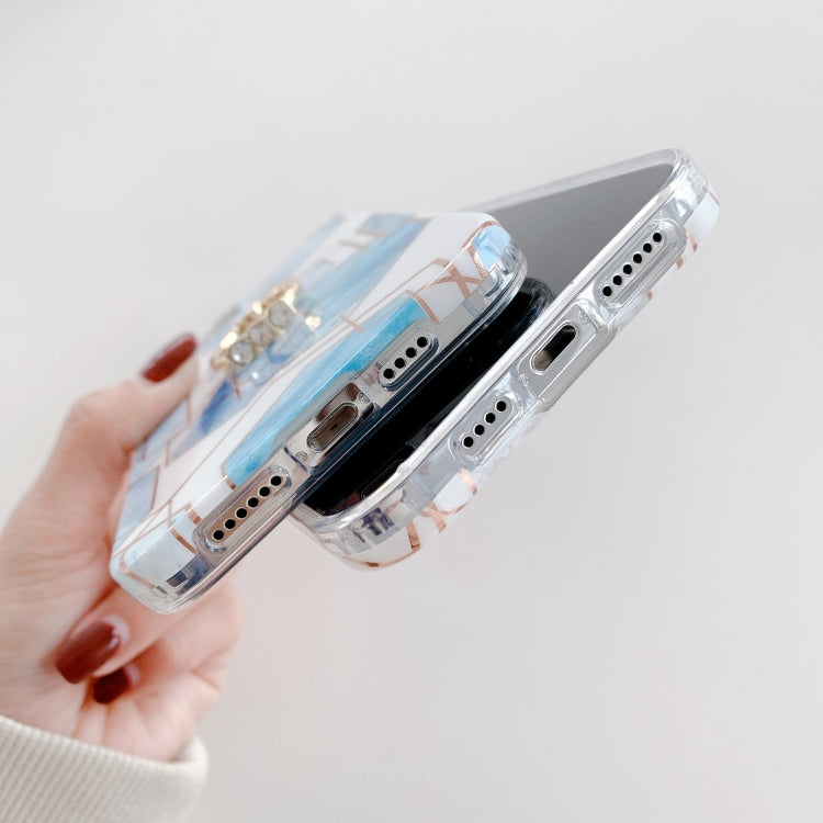 For iPhone 12 Pro Colorful Marble Pattern Protective Case with Ring Holder