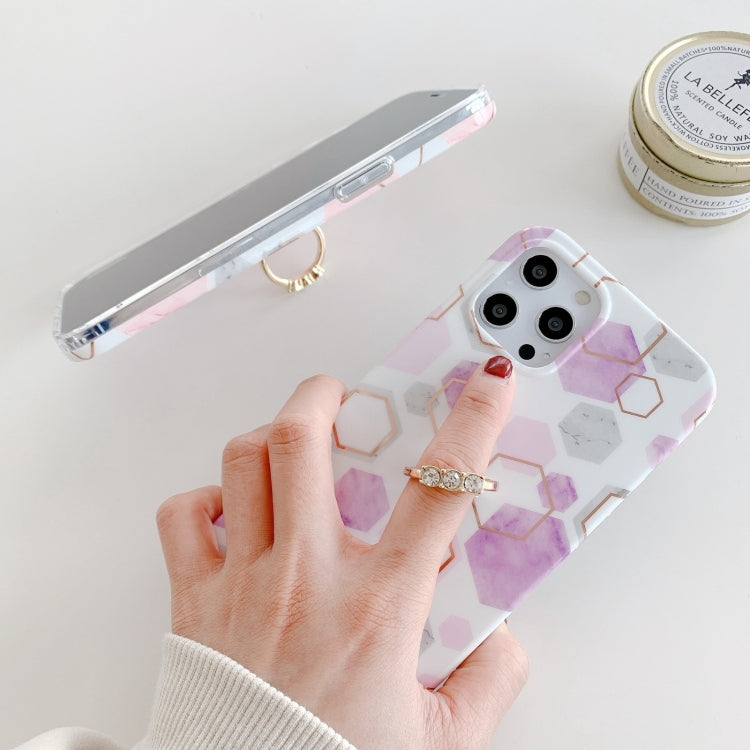 For iPhone 12 mini Colorful Marble Pattern Protective Case with Ring Holder