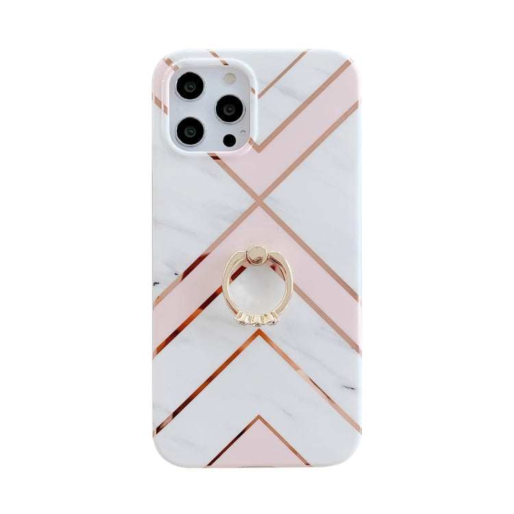 For iPhone 11 Pro Colorful Marble Pattern Protective Case with Ring Holder
