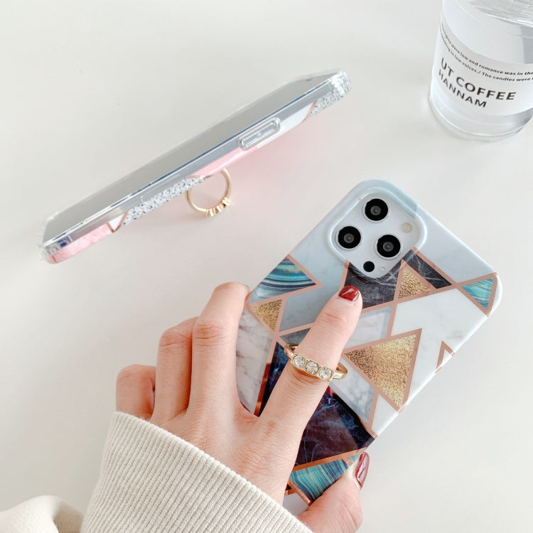 For iPhone 11 Pro Colorful Marble Pattern Protective Case with Ring Holder