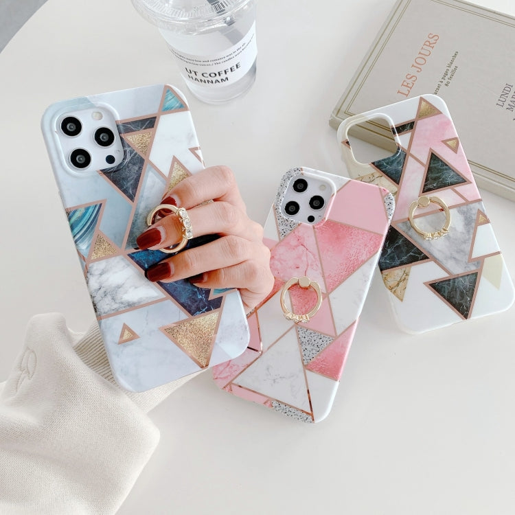 For iPhone 11 Pro Max Colorful Marble Pattern Protective Case with Ring Holder