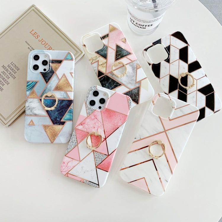 For iPhone 11 Pro Max Colorful Marble Pattern Protective Case with Ring Holder